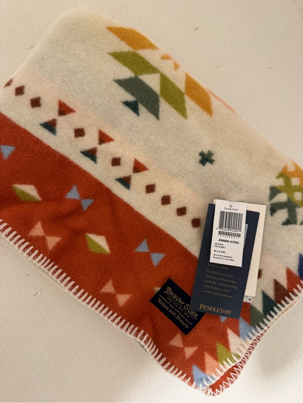 Pendleton Orange & Cream Southwestern Wool Throw